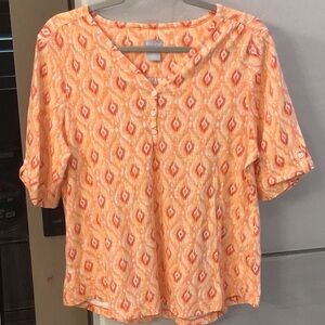 Chico's Vibrant Orange Ikat Blouse